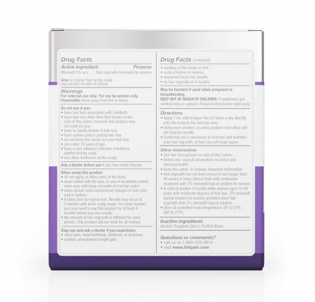 Solutie Foligain, Minoxidil 2%, pentru femei, impotriva caderii parului, tratament complet 3 luni [2]
