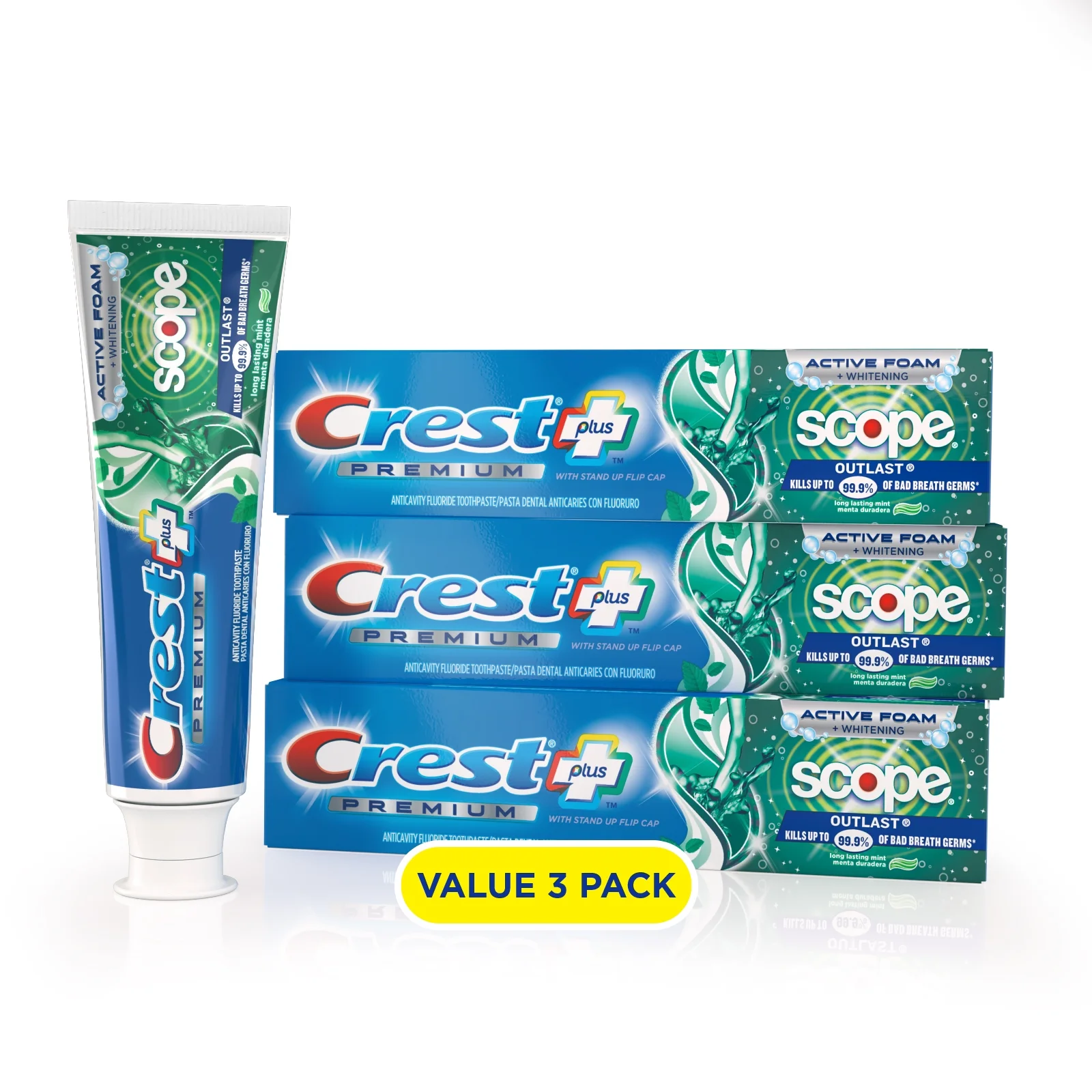 Pasta de dinti - 3x Pasta de Dinti Crest Scope Plus PREMIUM, outlast, aroma de durata de menta, 147g