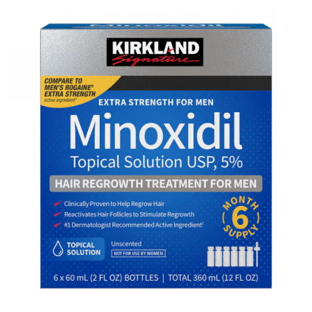 Ingrijire par - 6x Solutie Kirkland 60ml, Minoxidil 5%, impotriva caderii parului, pipeta inclusa, tratament complet 6 luni