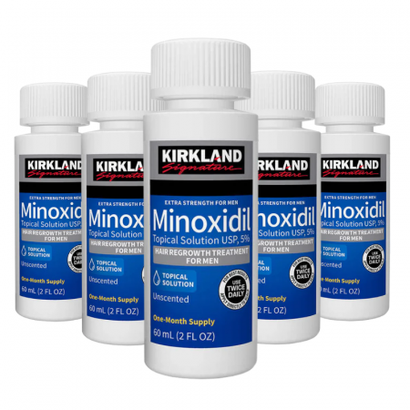 Ingrijire par - 5x Solutie Kirkland 60ml, Minoxidil 5%, impotriva caderii parului, tratament partial 5 luni