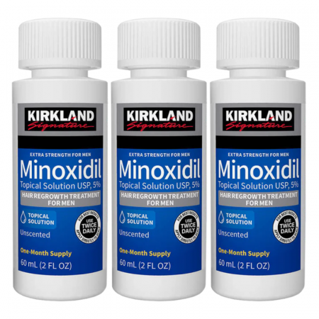 Ingrijire par - 3x Solutie Kirkland 60ml, Minoxidil 5%, impotriva caderii parului, tratament partial 3 luni