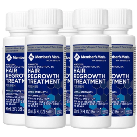 Reduceri - 5x Solutie Member's Mark, 60ml, Minoxidil 5%, impotriva caderii parului, pipeta inclusa, tratament partial 5 luni