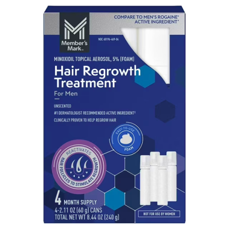 Ingrijire par - 4x Spuma Member's Mark 60ml, Minoxidil 5%, impotriva caderii parului, tratament 4 luni, pentru barbati