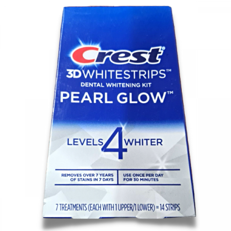 Benzi albire Crest - Crest 3D Whitestrips Pearl Glow, 9% concentratie, 14 benzi albire, tratament 7 zile, nivel albire 4, aplicare 30 min, benzi albire dinti