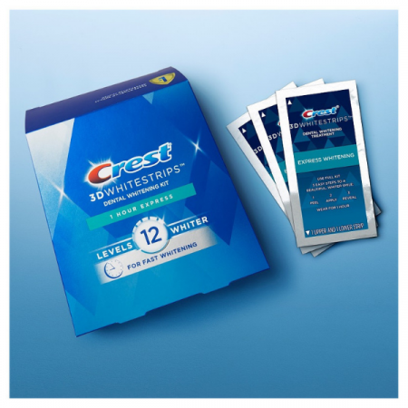 Benzi Crest 3D White 1 Hour Express, 12% concentratie, 10 zile, 20 benzi, aplicare 60 min, nivel albire 12, benzi albire dinti [3]