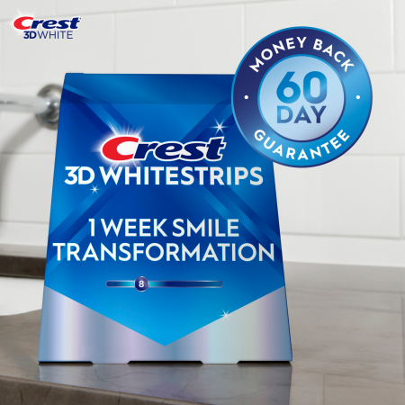 Benzi Crest 3D 1 WEEK SMILE TRANSFORMATION, complet 14 zile, 28 benzi, 10% concentratie, aplicare 30 min, 14 zile, nivel albire 8, benzi albire dinti [3]