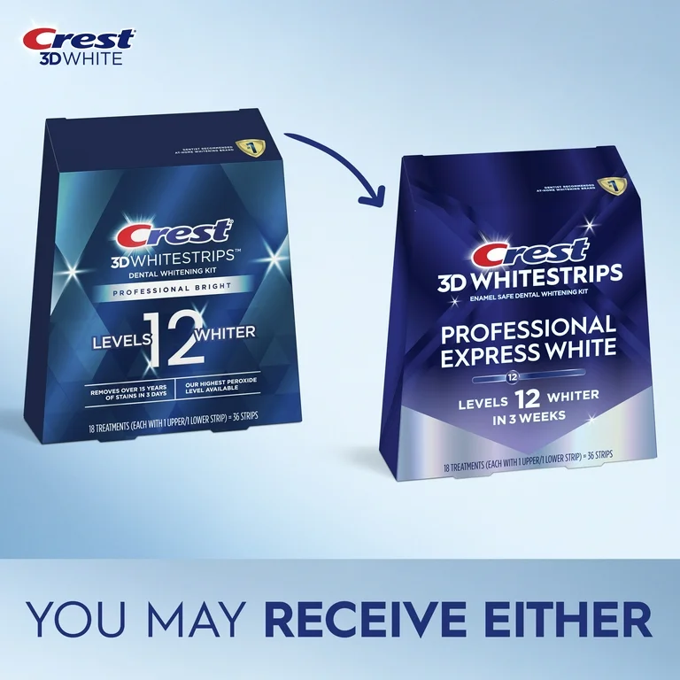 7x Benzi Crest 3D PROFESSIONAL EXPRESS WHITE, 10% concentratie, 7 plicuri, 14 benzi, aplicare 45 min, tratament partial 7 zile, benzi albire dinti [1]