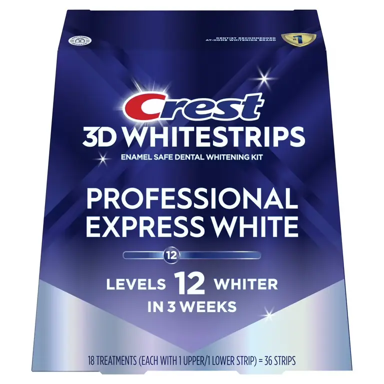 Benzi albire Crest - 7x Benzi Crest 3D PROFESSIONAL EXPRESS WHITE, 10% concentratie, 7 plicuri, 14 benzi, aplicare 45 min, tratament partial 7 zile, benzi albire dinti