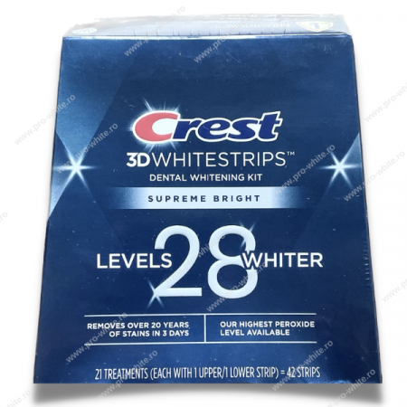 Crest 3D Whitestrips Supreme Bright, 16% concentratie, 21 zile, 42 benzi albire, nivel albire 24, aplicare 60 min, benzi crest [0]