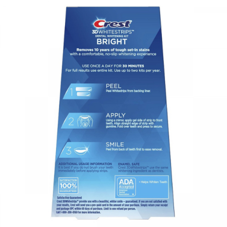 Crest 3D Whitestrips Bright, 9% concentratie, 11 zile, 22 benzi albire, nivel albire 7, aplicare 30 min, benzi albire dinti [1]