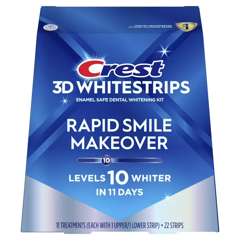 Benzi pentru albire rapida/ocazie - Benzi Crest 3D White RAPID SMILE MAKEOVER, 11 zile, 22 benzi, aplicare 60 min, nivel albire 10, benzi albire dinti