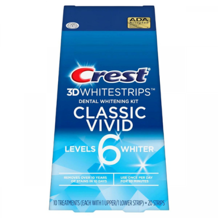 Benzi albire Crest - Benzi Crest 3D White Classic Vivid, 6% peroxid, 10 zile, 20 benzi albire dinti, 30 min, nivel albire 6