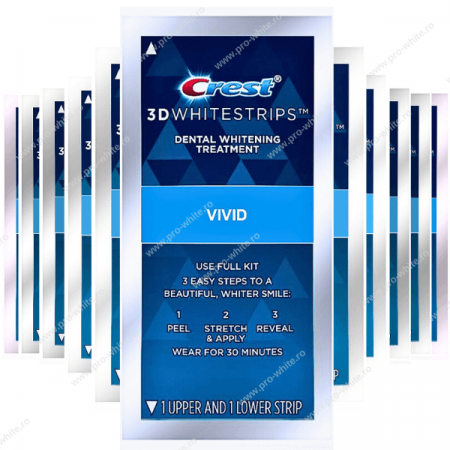 Albirea dintilor pentru prima data - Benzi Crest 3D White Classic Vivid, 6% peroxid, 10 zile, 20 benzi albire dinti, nivel albire 6, 30 min