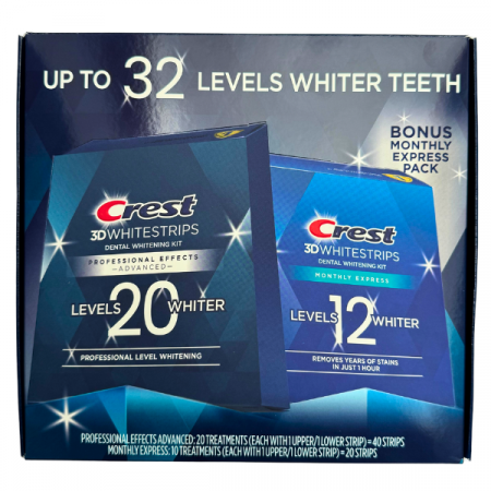 Benzi albire Crest - Benzi Crest 3D Whitestrips Level 32 Whiter Teeth, 10%/12% concentratie, 30 zile, 60 benzi albire, nivel albire 32, aplicare 45/60 min, benzi albire dinti