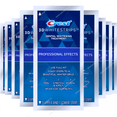 Benzi Crest 3D Professional Effects, 10% concentratie, 10 zile, 20 benzi albire, nivel albire 9, aplicare 45 min, benzi albire dinti [1]