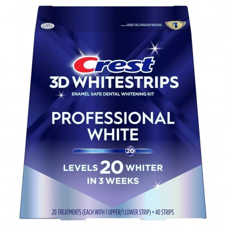 Benzi pentru albire profesionala - Benzi Crest 3D Whitestrips Professional White, 10% concentratie, 20 zile, 40 benzi albire, nivel albire 20, aplicare 45 min