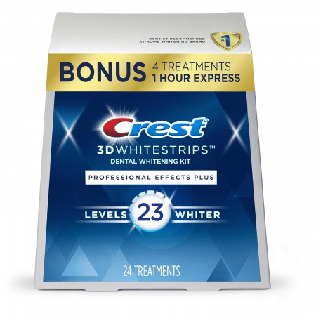 Benzi albire Crest - Benzi Crest 3D Whitestrips Professional Effects Plus, 10%/12% concentratie, 22 zile, 42 benzi albire, nivel albire 23, aplicare 45/60 min, benzi albire dinti