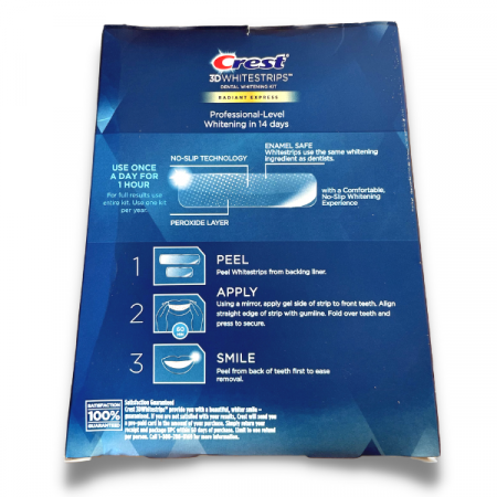 Benzi Crest 3D Whitestrips, Radiant Express, 14% concentratie, 10 zile, 20 benzi, nivel albire 12, aplicare 60 min, benzi albire dinti [1]