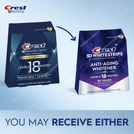 Benzi Crest 3D Whitestrips, nivel albire 18,  Anti-Aging Whitener, 14 zile, 28 benzi, aplicare 60 min, benzi albire dinti [2]
