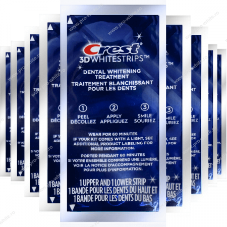 Benzi pentru albire profesionala - Benzi Crest 3D Whitestrips, nivel albire 9,  Anti-Aging Whitener, 7 zile, 14 benzi, aplicare 60 min, benzi albire dinti