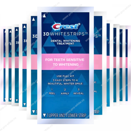 Benzi albire Crest - Benzi Crest 3D Whitestrips Gentle Routine, 6% concentratie, 14 plicuri, 28 benzi albire, aplicare 30 min, benzi albire dinti sensibili