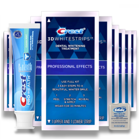 Kit Albire Dinti - PACK Crest 3DWhite Professional Effects, tratament 14 zile + Pasta de dinti Crest Pro-Health, Clean Mint, 121g + Ata Dentara Oral-B Glide Pro-Health