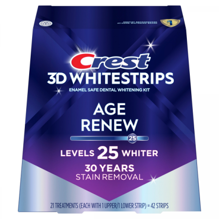 Benzi albire Crest - Crest 3D Whitestrips AGE RENEW, 16% concentratie, 21 zile, 42 benzi albire, nivel albire 25, 21 zile, aplicare 60 min, benzi crest