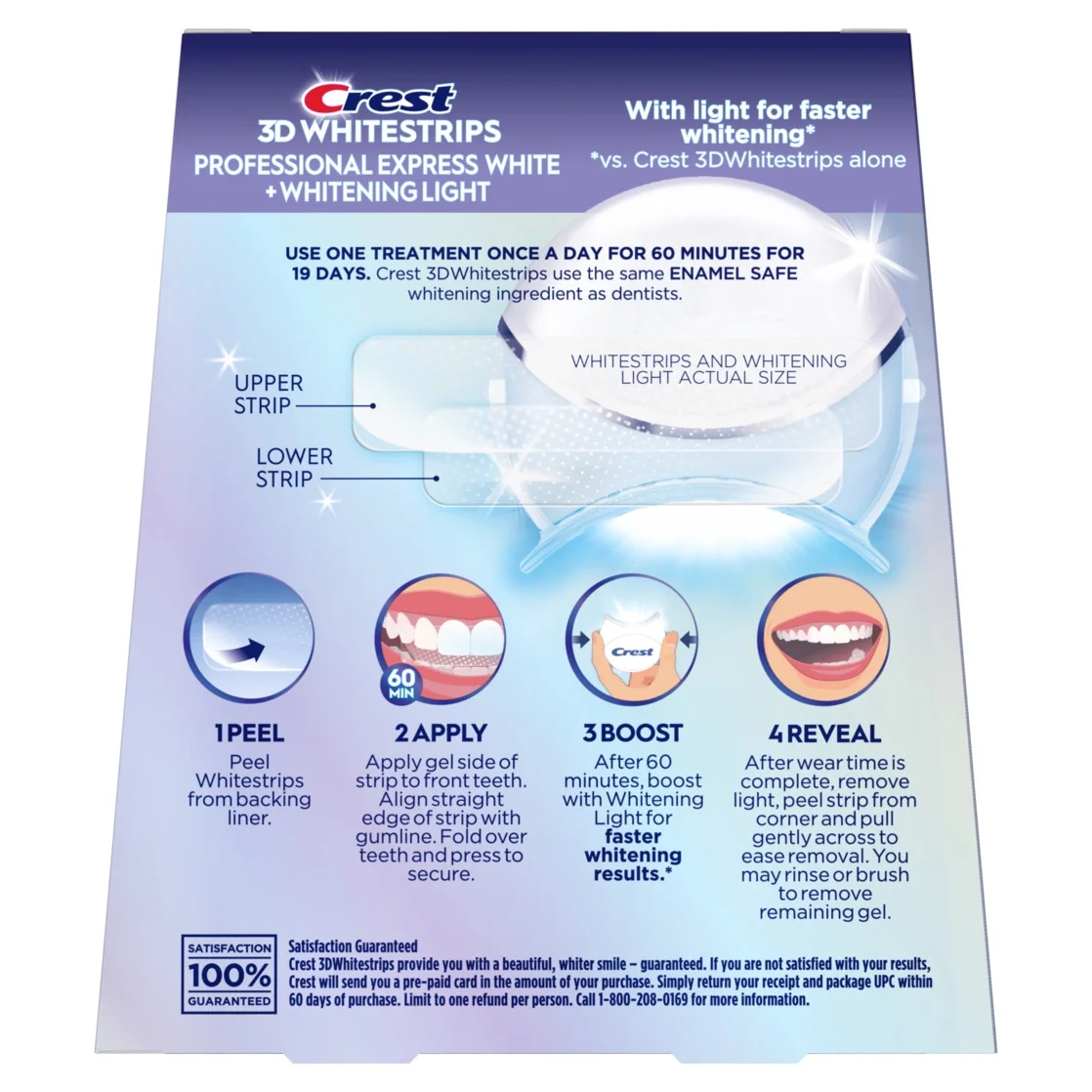 Crest 3D Whitestrips Professional Express White + Led Light, 19 plicuri, 38 plasturi, Lampa UV, concentratie 10%, nivel albire 30, kit albire dinti [1]