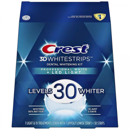 Crest 3D Whitestrips Professional White + Led Light, 19 plicuri, 38 plasturi, Lampa UV, concentratie 10%, nivel albire 30, kit albire dinti [0]