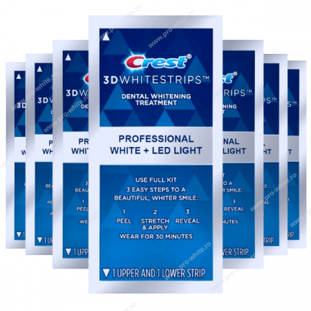 Benzi albire Crest - 7x Plic Crest 3D Whitestrips Professional White, 14 plasturi, concentratie 10%, nivel albire 7, kit albire dinti