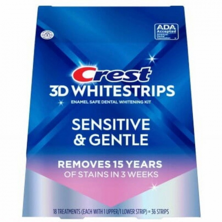 Benzi albire Crest - Crest 3D Whitestrips Sensitive, tratament albire 18 zile, concentratie 8%, benzi albire dinti sensibili