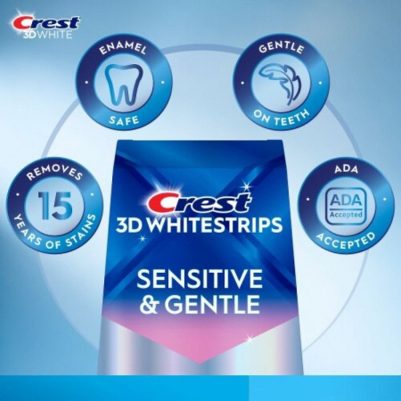 Crest 3D Whitestrips Sensitive, tratament albire 18 zile, concentratie 8%, benzi albire dinti sensibili [1]