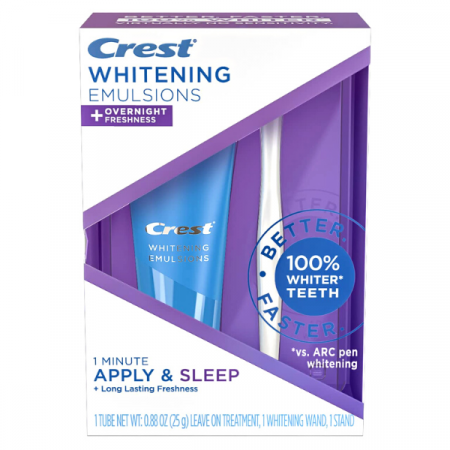 Kit Albire Dinti - Crest Whitening Emulsions Overnight, ser albire hidratant 25g cu aplicator, apply & sleep