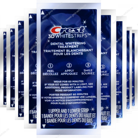 Benzi pentru albire profesionala - NEW Benzi Crest 3D Whitestrips, Radiant Express, 14% concentratie, 10 zile, 20 benzi, nivel albire 12, aplicare 60 min, benzi albire dinti