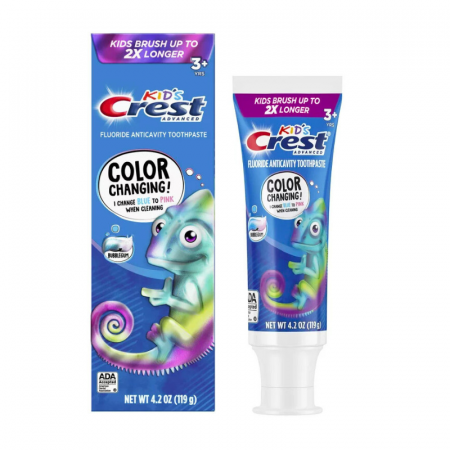 Pasta de dinti - Pasta de dinti Crest Kid's Advanced, Color Changing, aroma irezistibila de bubblegum, pentru copii, 3+ ani, 119g