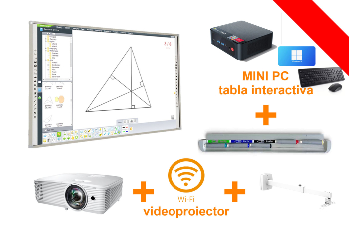 All-in-one Tabla Interactiva ProDidactica 100'', 20 puncte de touch, Video Proiector UTRA SHORT THROW, mini PC, tastatura si mouse. [2]