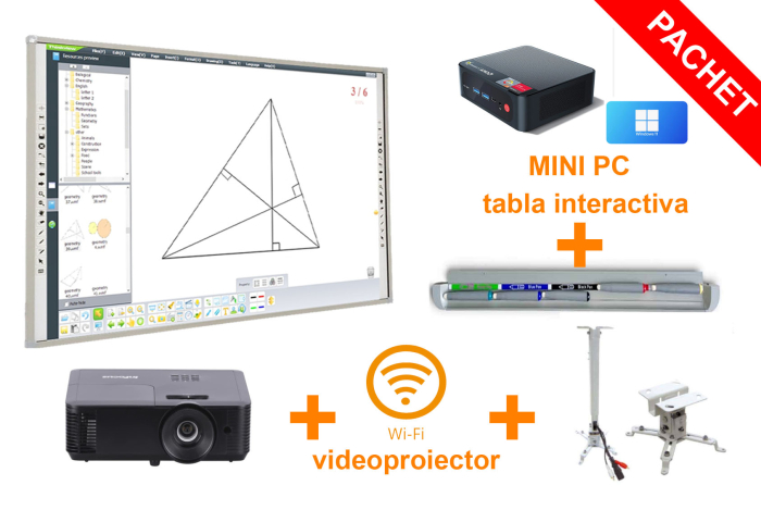All-in-one Tabla Interactiva ProDidactica 100'', Video Proiector de tavan, suport videoproiector, mini PC, tastatura si mouse. [1]