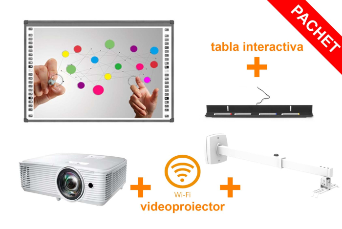 Pachet Tabla Interactiva Evoboard diagonala 95'' 241 cm, Video Proiector Short Throw cu suport de perete inclus si wireless [6]