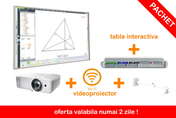 Pachet Tabla Interactiva Evoboard diagonala 95'' 241 cm, Video Proiector Short Throw cu suport de perete inclus si wireless [1]