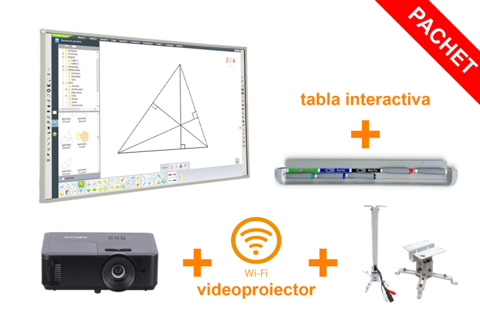 Pachet Tabla Interactiva ProDidactica 100'', Video Proiector de tavan, suport videoproiector, adaptor Wireless [6]