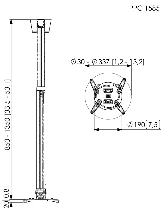 Suport tavan videoproiector Vogel's PPC1585, reglabil, max. 20 kg, alb [2]