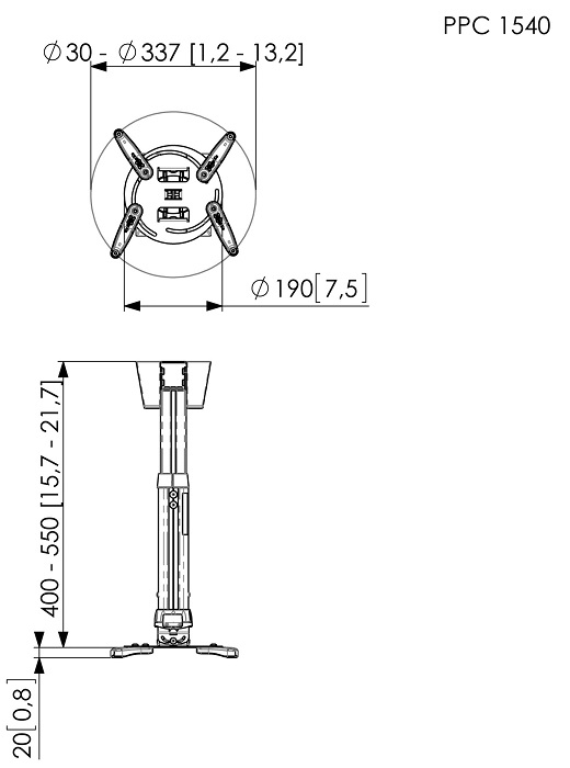 Suport-tavan-videoproiector-Vogel's-ppc1540-reglabil-max.20-kg-alb [2]