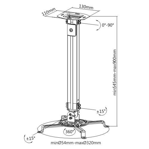 Suport universal videoproiector Blackmount 18M, max.13.5kg, Alb, 55-90 cm [6]