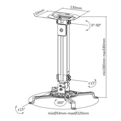 Suport universal videoproiector Blackmount VP-18S, max.13.5kg, Alb, reglabil 38-58 cm [2]