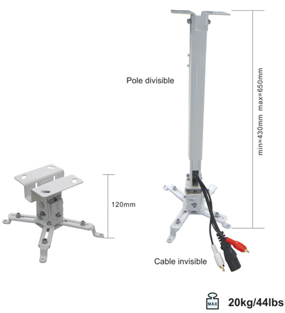 Suport videoproiector tavan EATV2, alb, reglabil, 43-65 cm [4]