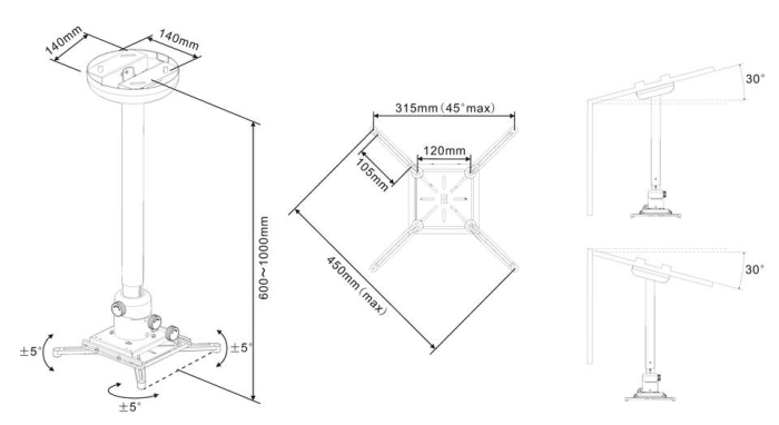 Suport videoproiector tavan Multibrackets 0742 Finetune reglabil intre 1600-3000mm, max 10 kg [3]