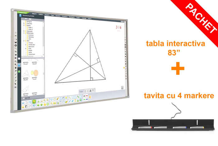 Tabla Interactiva ProDidactica 83'', tehnologie tactila IR, 10 puncte de atingere,  tavita pentru marker [7]