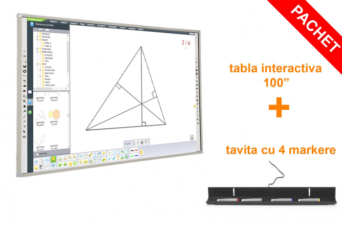 Tabla Interactiva ProDidactica 100'', tehnologie tactila IR, 10 puncte de atingere, tavita pentru markere [5]
