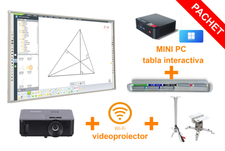 Table Interactive - All-in-one Tabla Interactiva ProDidactica 100'', Video Proiector de tavan, suport videoproiector, mini PC, tastatura si mouse.