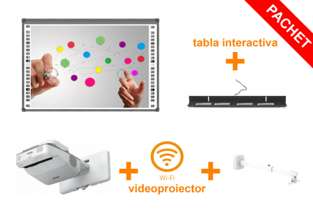 Table/Display-uri Interactive - Pachet Tabla Interactiva Evoboard diagonala 95''/ 241 cm, Video Proiector Ultra Short Throw, wireless